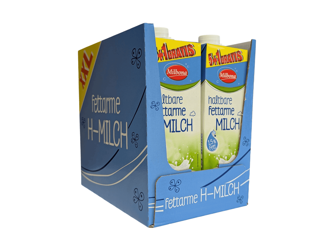 Milbona fettarme H-Milch im 5+1 Gratis-Karton.