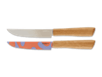 Zwei LIVARNO home Messer mit Holzgriff, eines mit unifarbenem, eines mit gemustertem Klingenblatt.