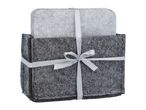 Set of grey felt coasters in a matching holder tied with a silver ribbon