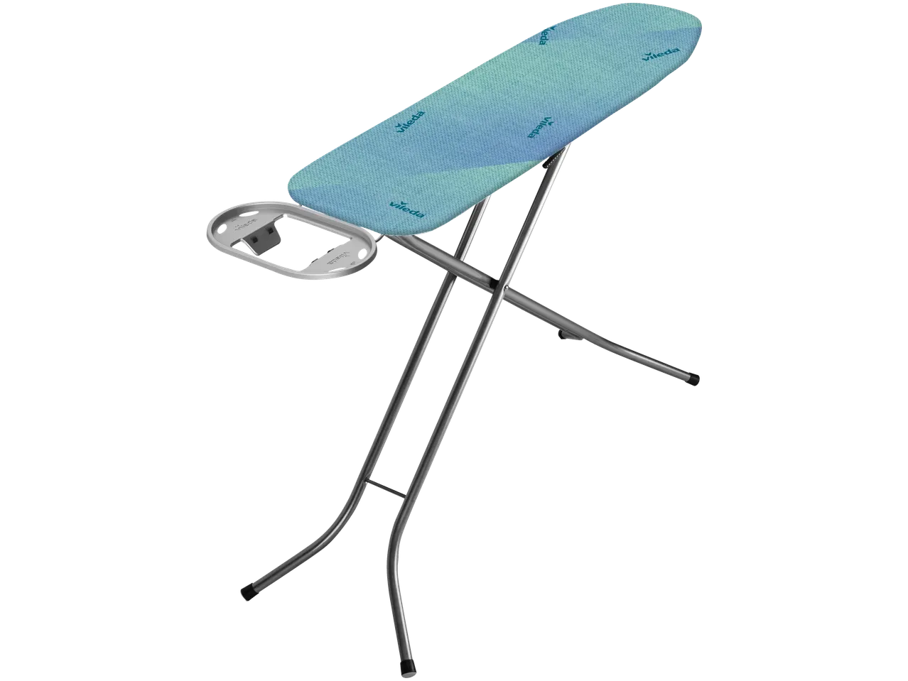 Lyginimo lenta su mėlynu užvalkalu ir metaliniu lygintuvo laikikliu.