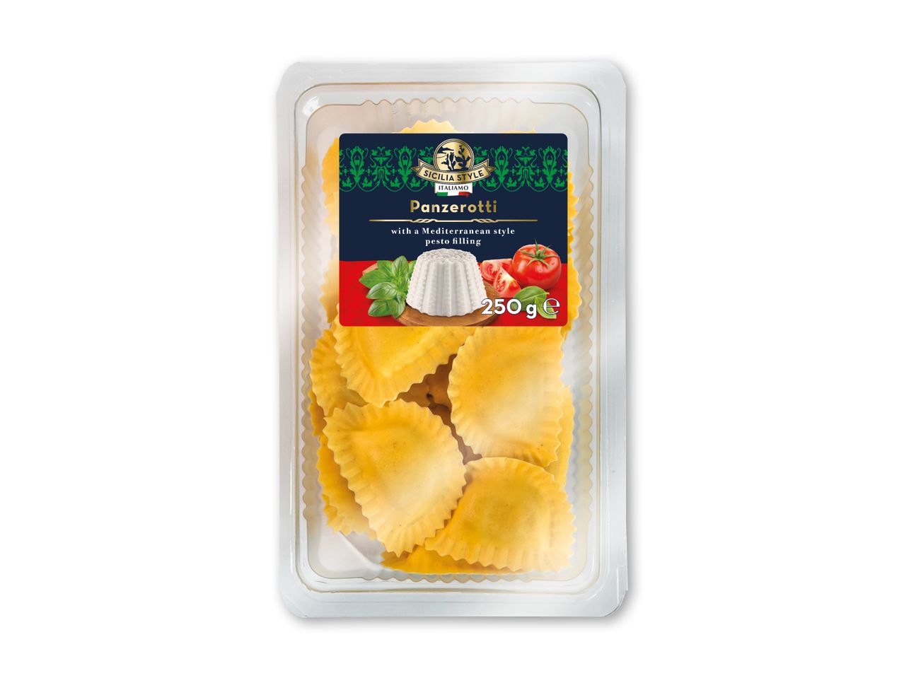 Pakke med panzerotti med middelhavsstil pesto fyld, 250g.