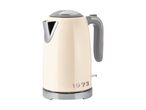 Cream-colored electric kettle with a chrome base and handle accents.