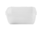 A stack of two clear plastic rectangular food containers.