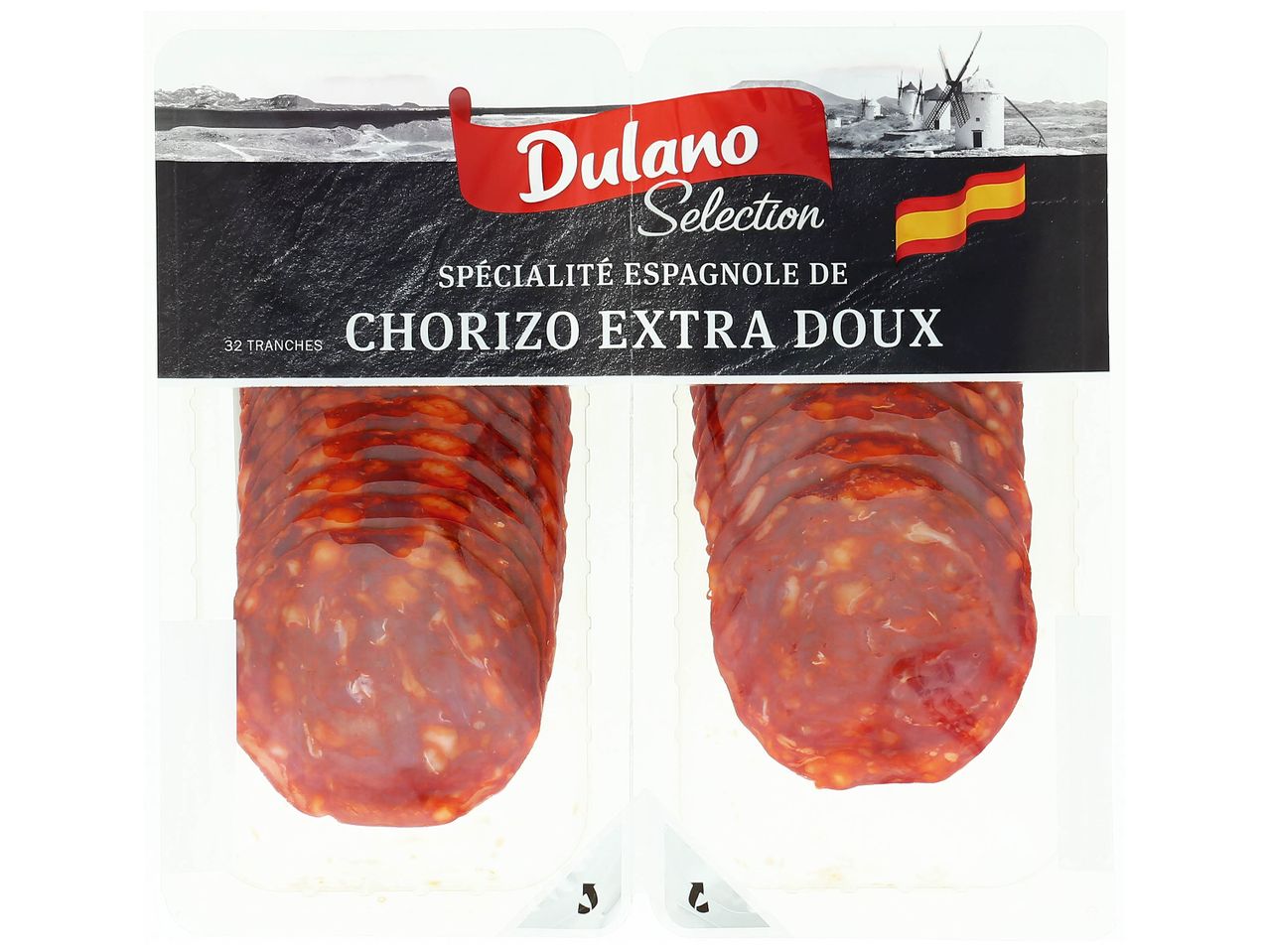 Deux tranches de chorizo extra doux Dulano Selection.