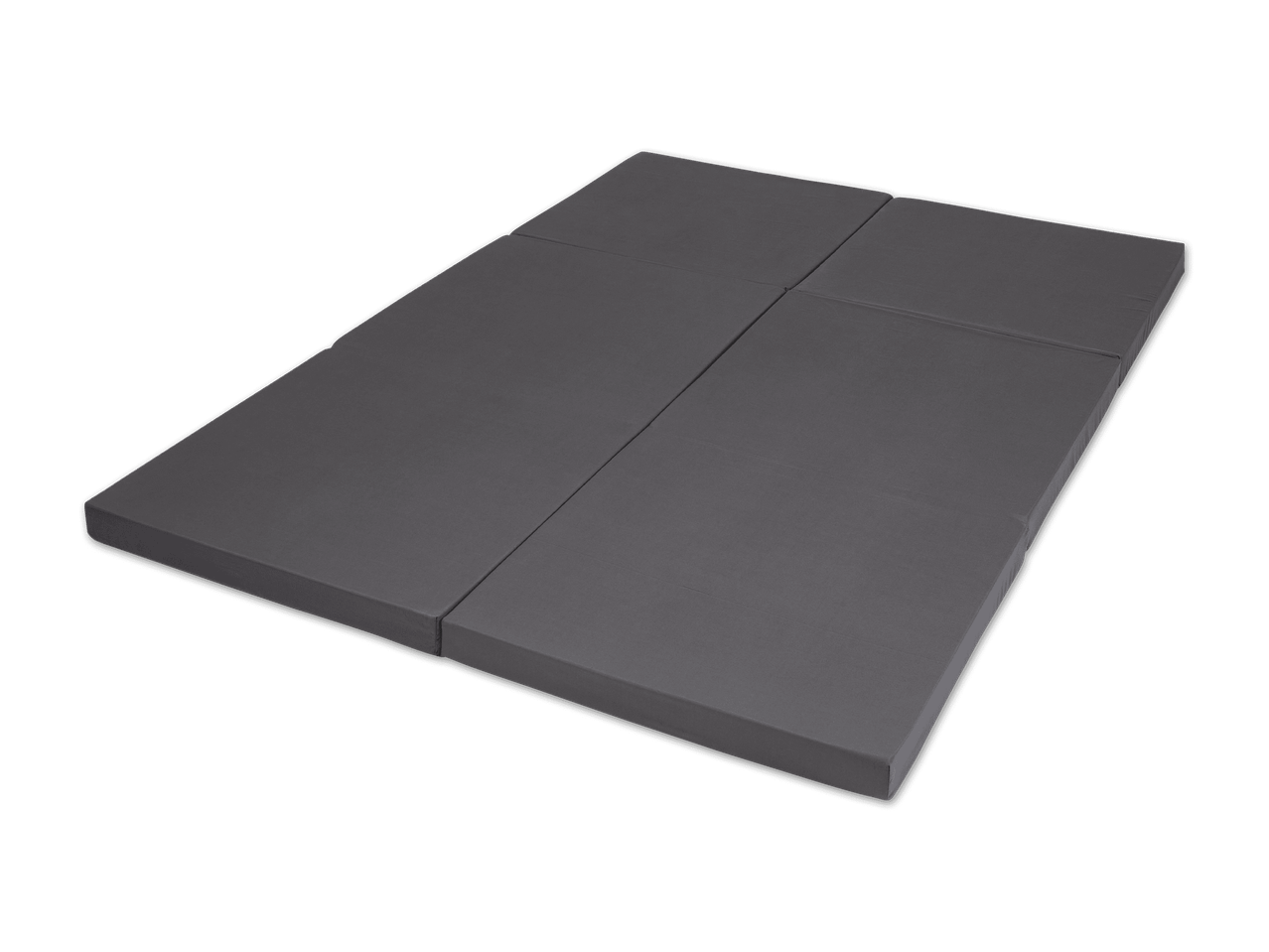 Graue, faltbare Matratze auf schwarzem Hintergrund