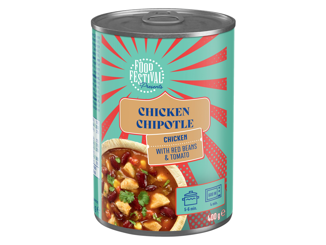 Food Festival Chicken Chipotle met rode bonen en tomaat in blik, 400g.