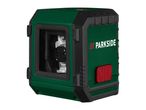 Green and black laser level with a red switch on the side.