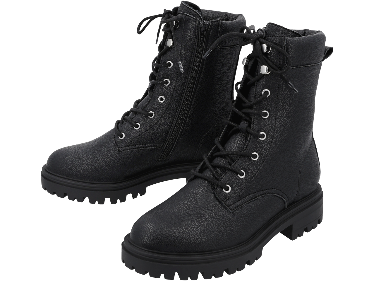 A pair of black esmara® ladies' boots with laces and zippers, featuring a textured finish and chunky soles.