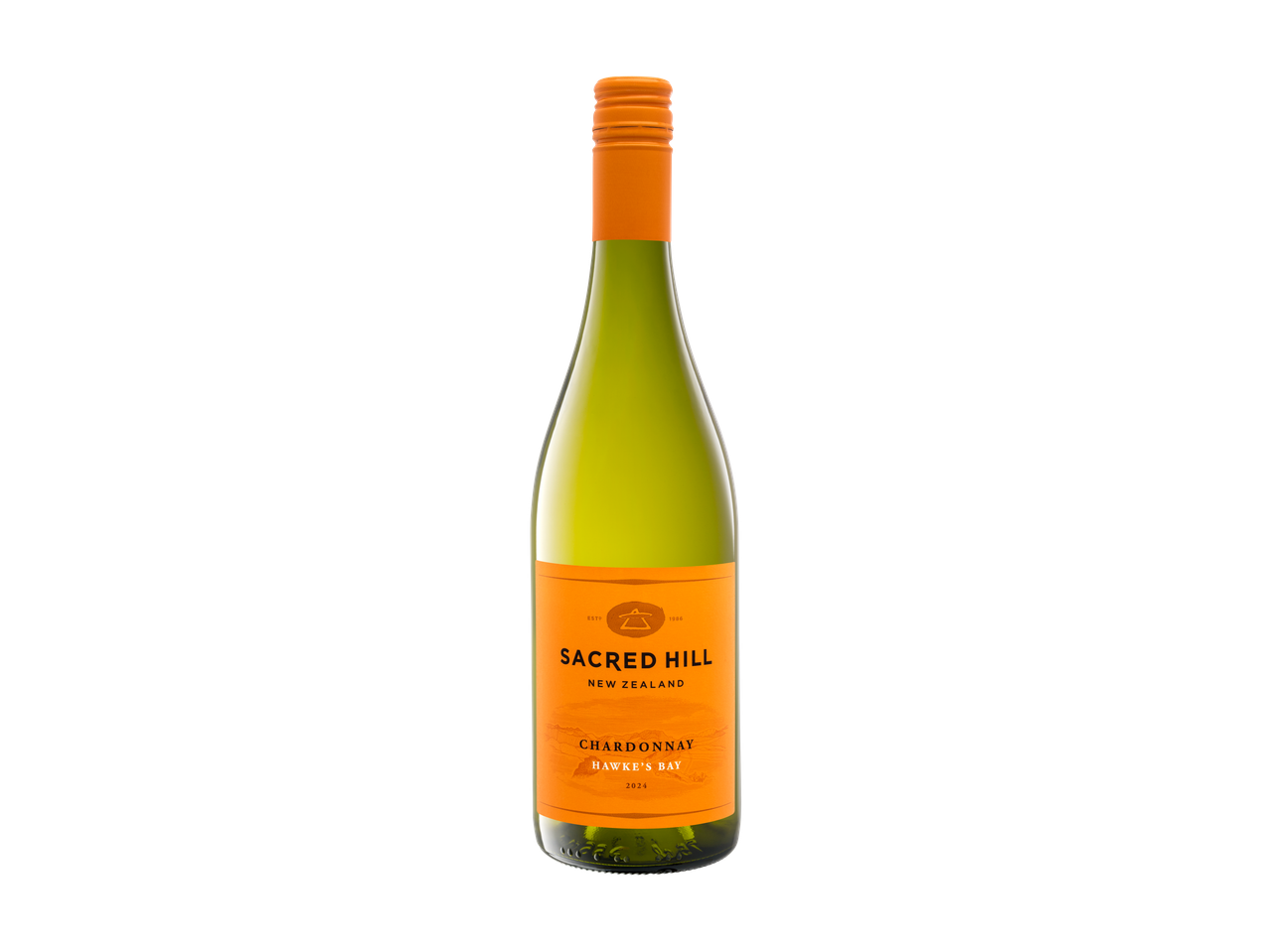 Fles Sacred Hill Nieuw-Zeeland Chardonnay wijn met oranje etiket