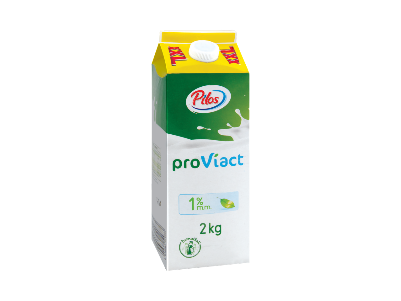 Karton mleka sa natpisom 'proViact', 1% mlečne masti i 2 kg težine.