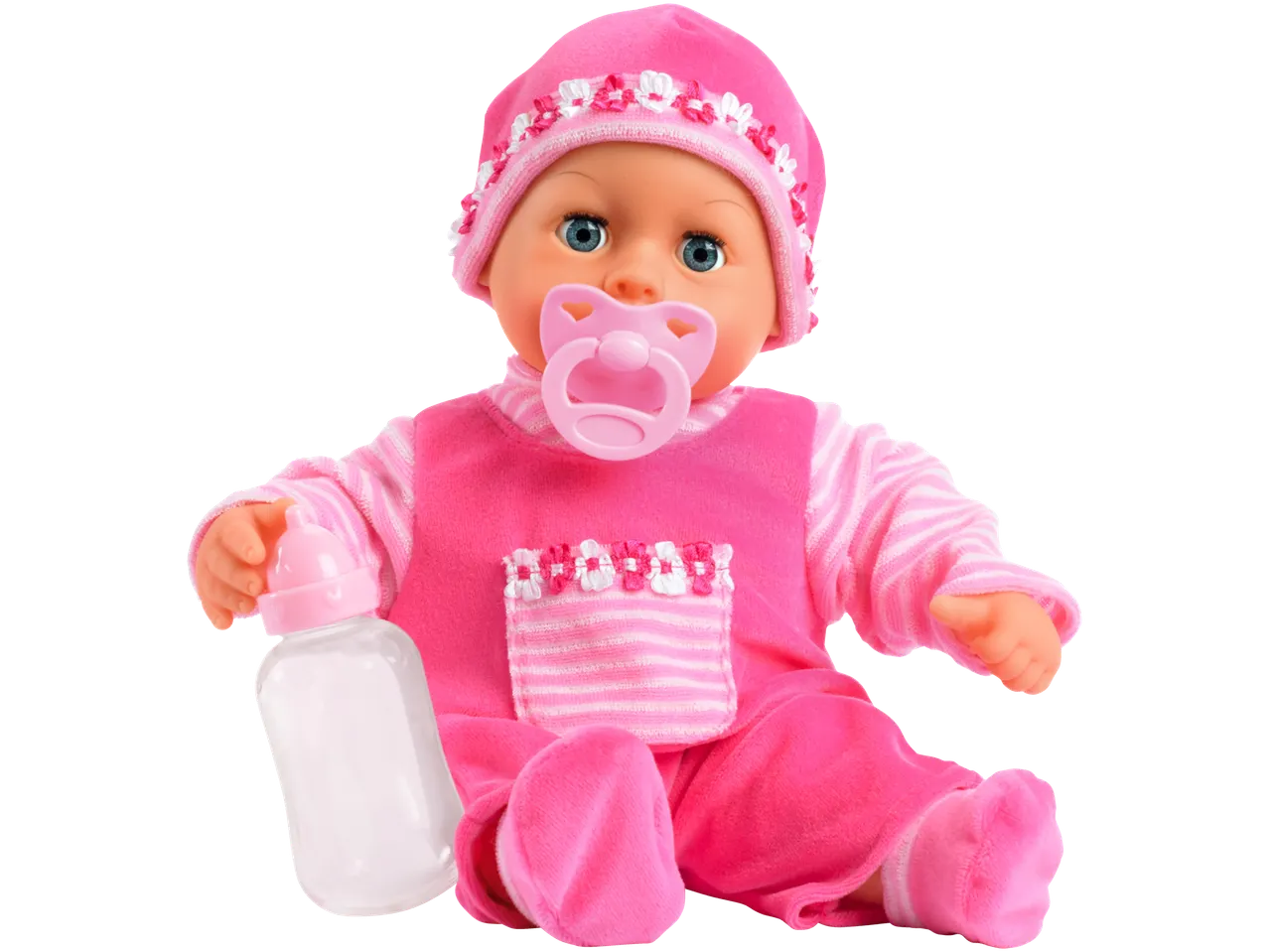 LUPILU® Lėlė rožiniais drabužėliais su buteliuku ir čiulptuku