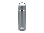 Grey insulated water bottle with a handle and a flip-top lid