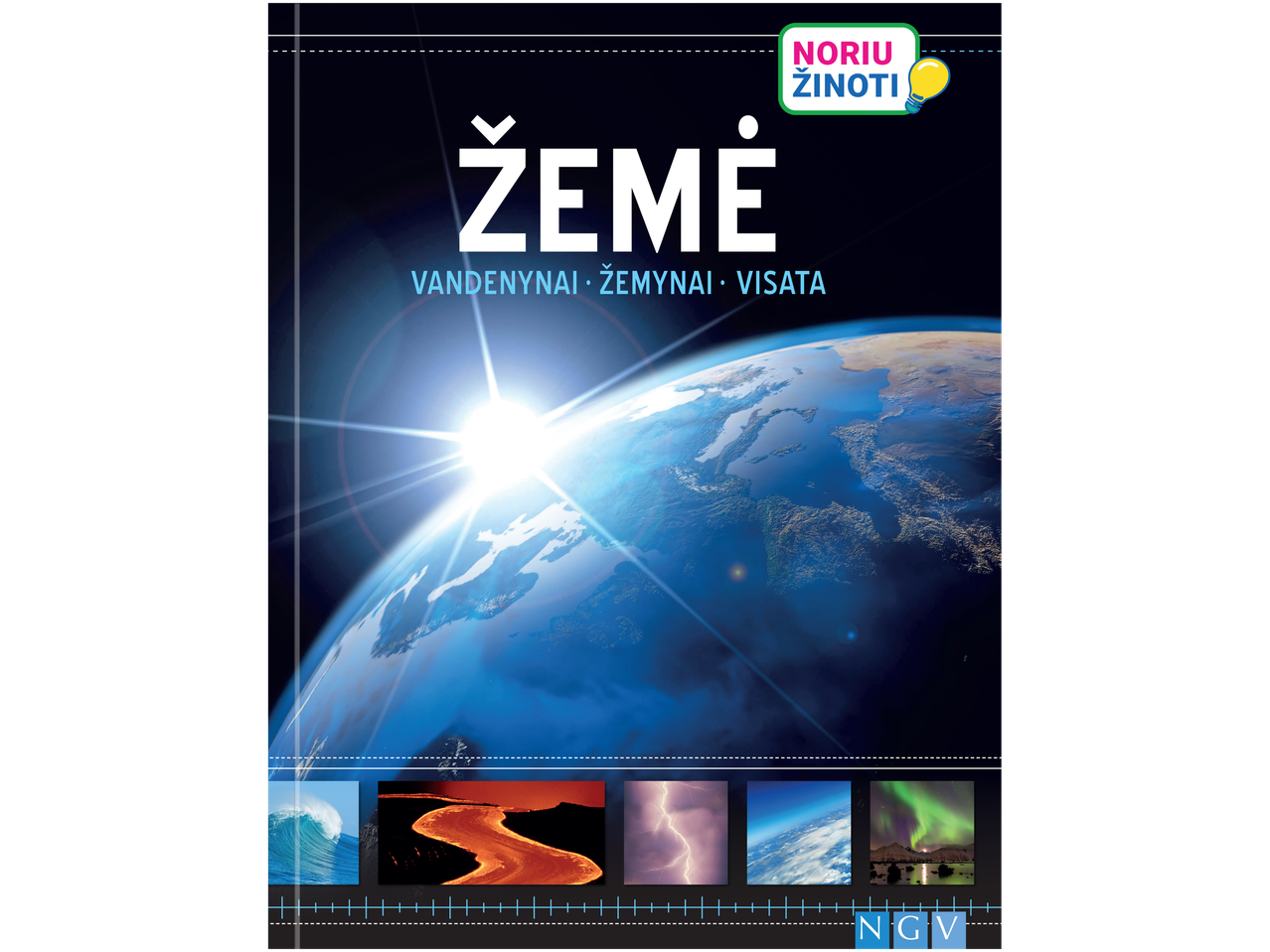 Vidensbog: Žemė, vandenynai, žemynai, visata su žemės ir gamtos vaizdais.