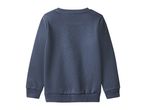 Back view of a plain dark blue crewneck sweatshirt.