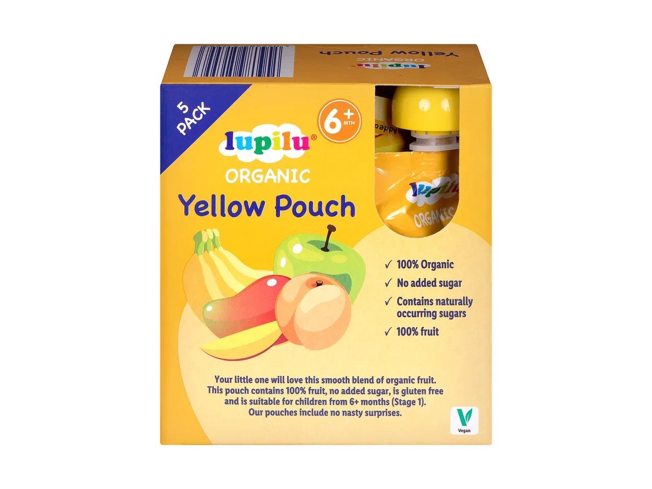 Lupilu Organic Yellow Pouch: 5 fruit pouches for babies from 6 months.