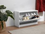 White modern shoe storage cabinet with pull-out drawers.