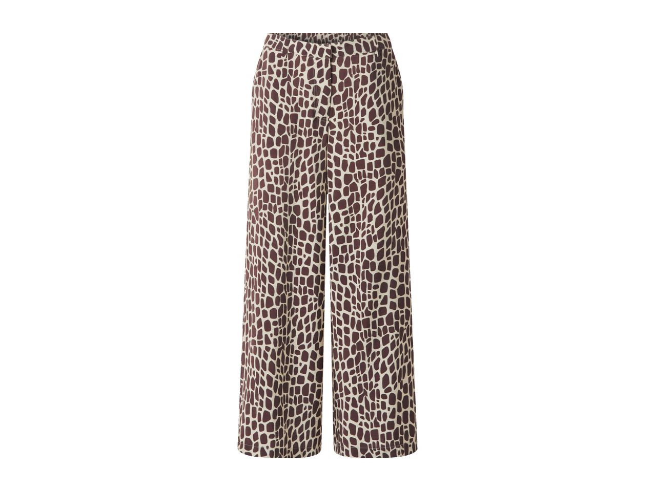 Brown and beige giraffe print wide-leg trousers