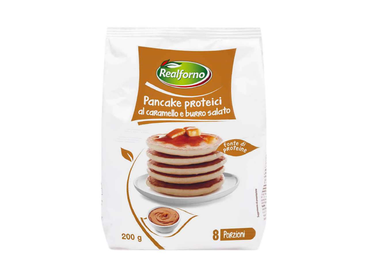 Realforno protein pancake mix with salted caramel flavor
