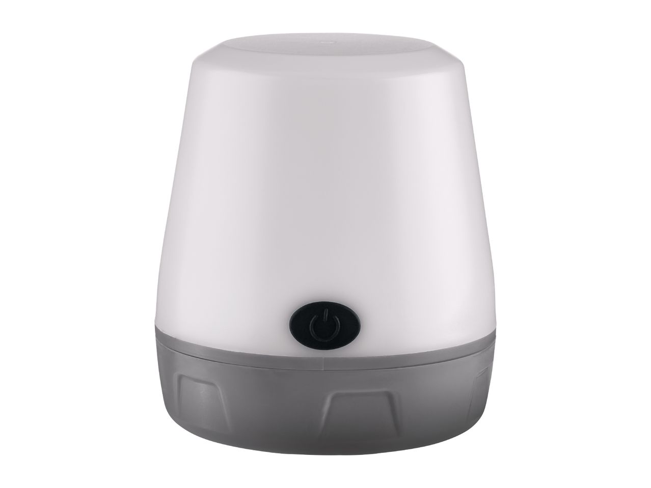 White and grey portable LED lantern with a power button