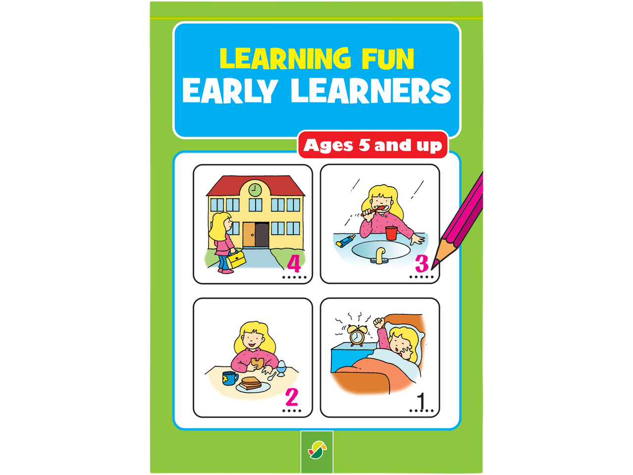 Learning cards for early learners (ages 5+): school, brushing teeth, breakfast, sleep.