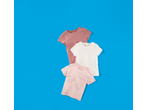 Lupilu Kids' T-Shirts: three t-shirts in pink, white, and polka dot pink on a blue background.