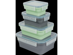 Stack of LIVARNO home collapsible food storage containers in green and gray.