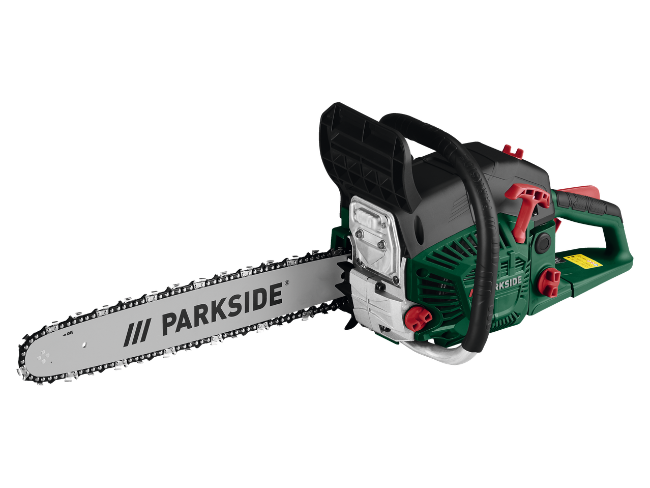 Motosserra Parkside com corrente afiada, pronta para uso.