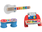 Hape Baby Einstein musical toys: a guitar, drum, and piano with colorful animal characters.