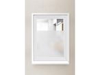 A white framed mirror with a Window Privacy Film