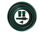 Watering kit: green hose, connectors, and spray nozzle.