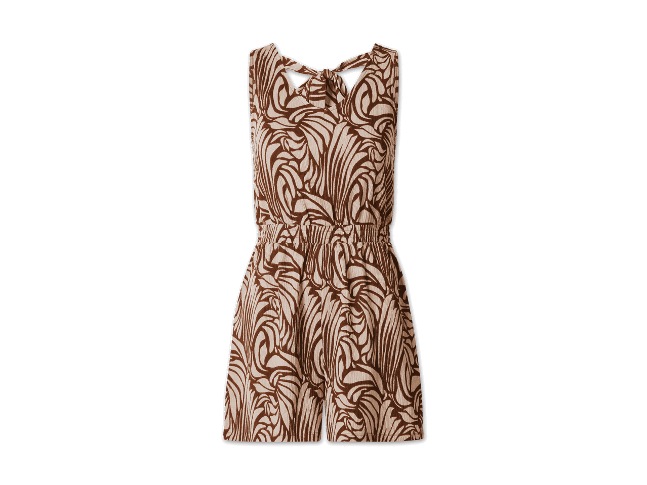 Damen-Playsuit mit braunem Zebramuster und Bindedetail am Rücken