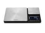 Balança de cozinha digital com duas plataformas de pesagem e ecrã LCD.