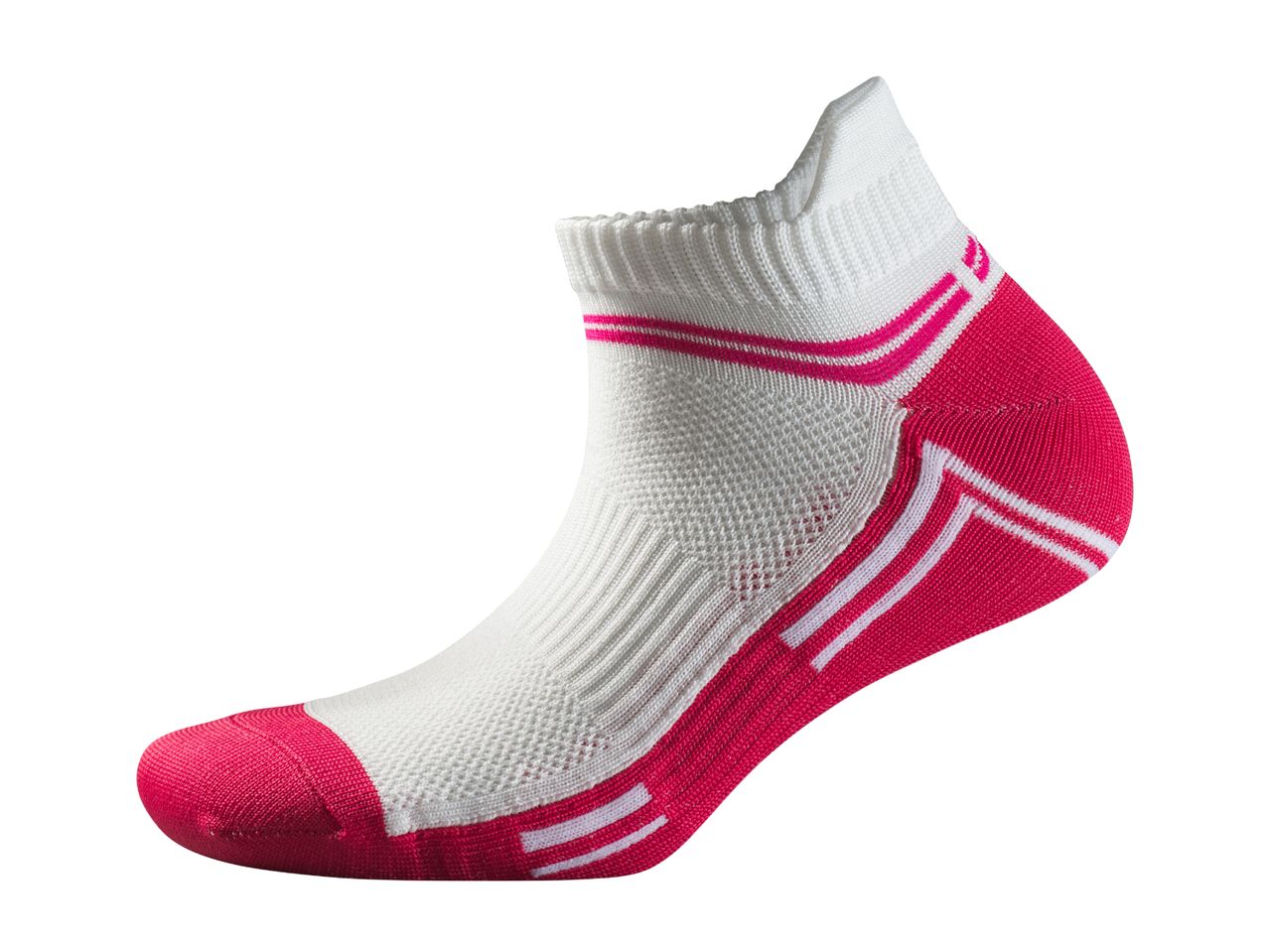 White and pink athletic ankle sock with stripes