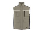 Men's work vest in beige with black side panels and reflective stripes.