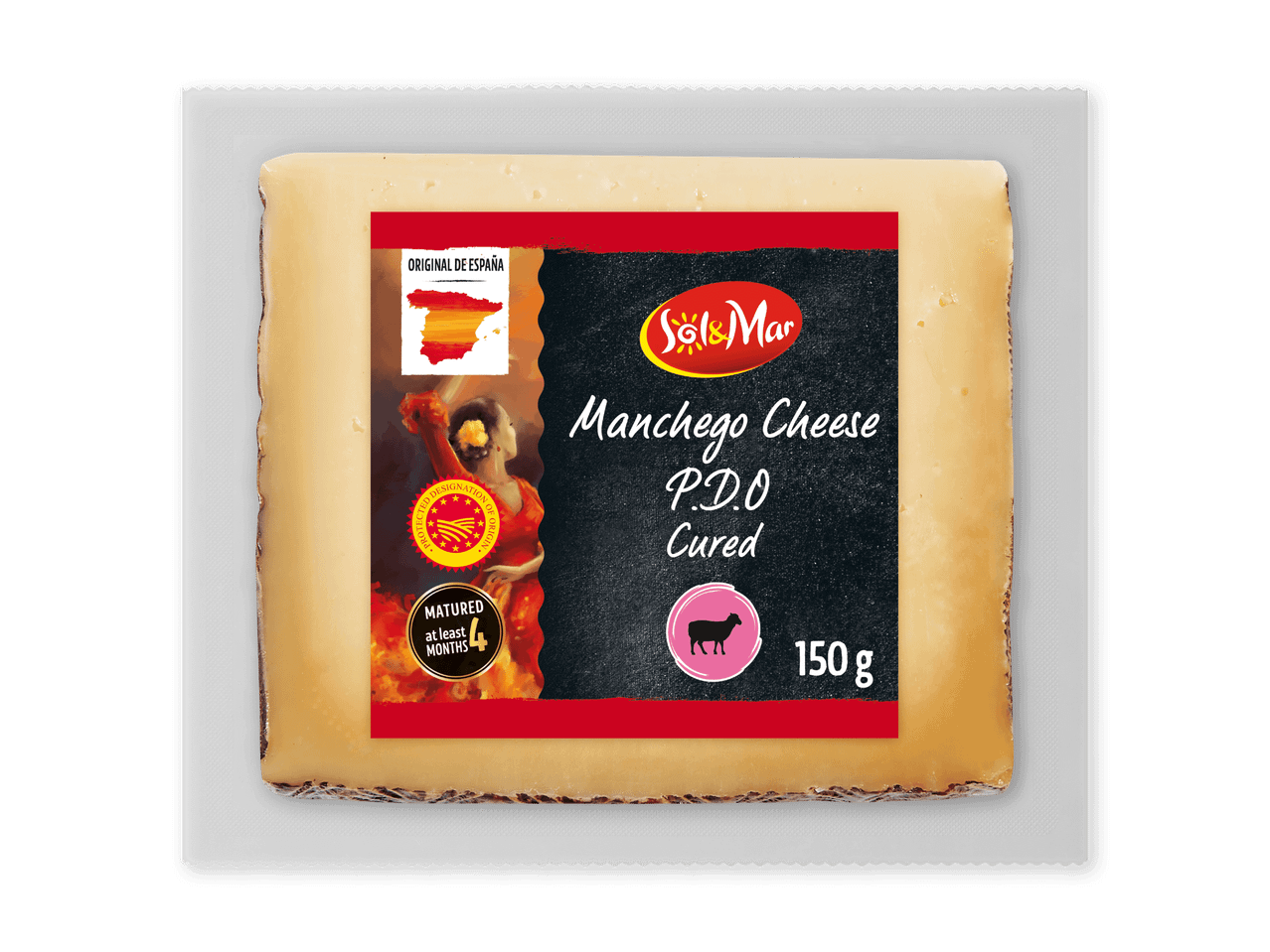 Manchego-ost, P.D.O. hærdet, 150 g, modnet i mindst 4 måneder, original fra Spanien