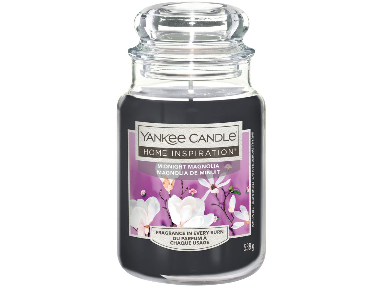 Yankee Candle profumata, viola, in vaso di vetro.