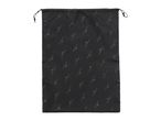 Black drawstring bag with a repeating pattern of the word 'passenger' and a small logo.
