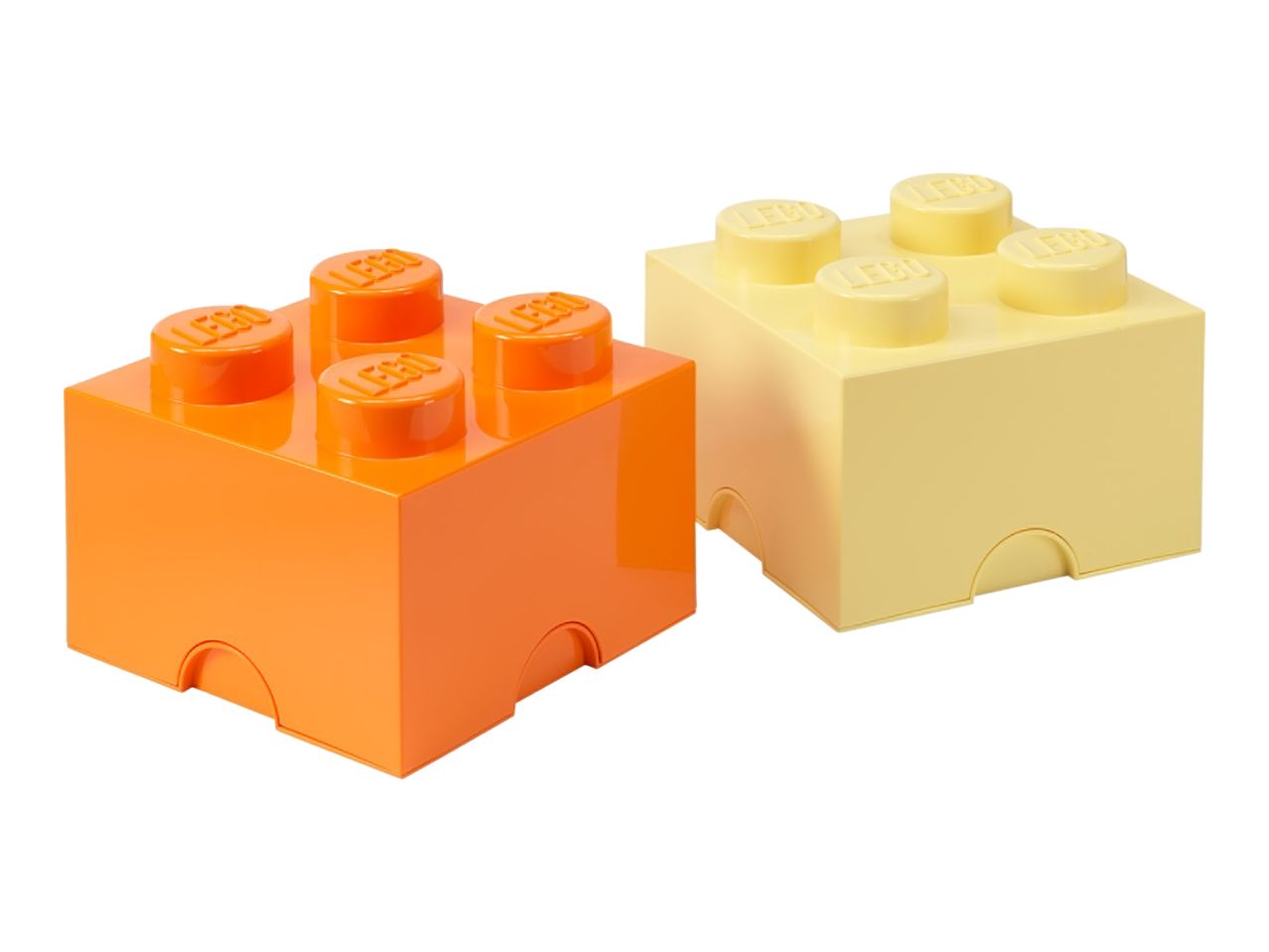 Two large storage bricks, one orange and one yellow, with four studs on top.