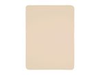 A plain, light beige rectangular blanket with rounded corners.