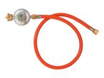 Gas pressure regulator and orange hose.