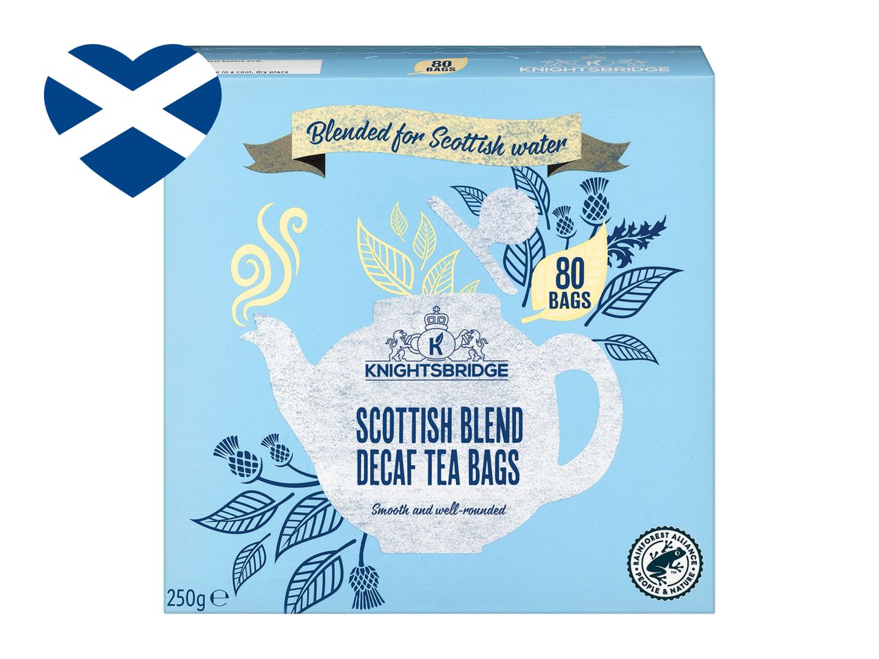 Knightsbridge Scottish Blend decaf tea bags, 80 count.