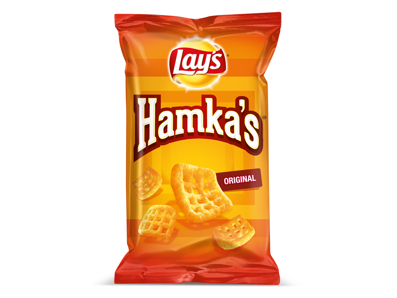 Zakje wafelchips met de tekst 'Hamka's Original'.