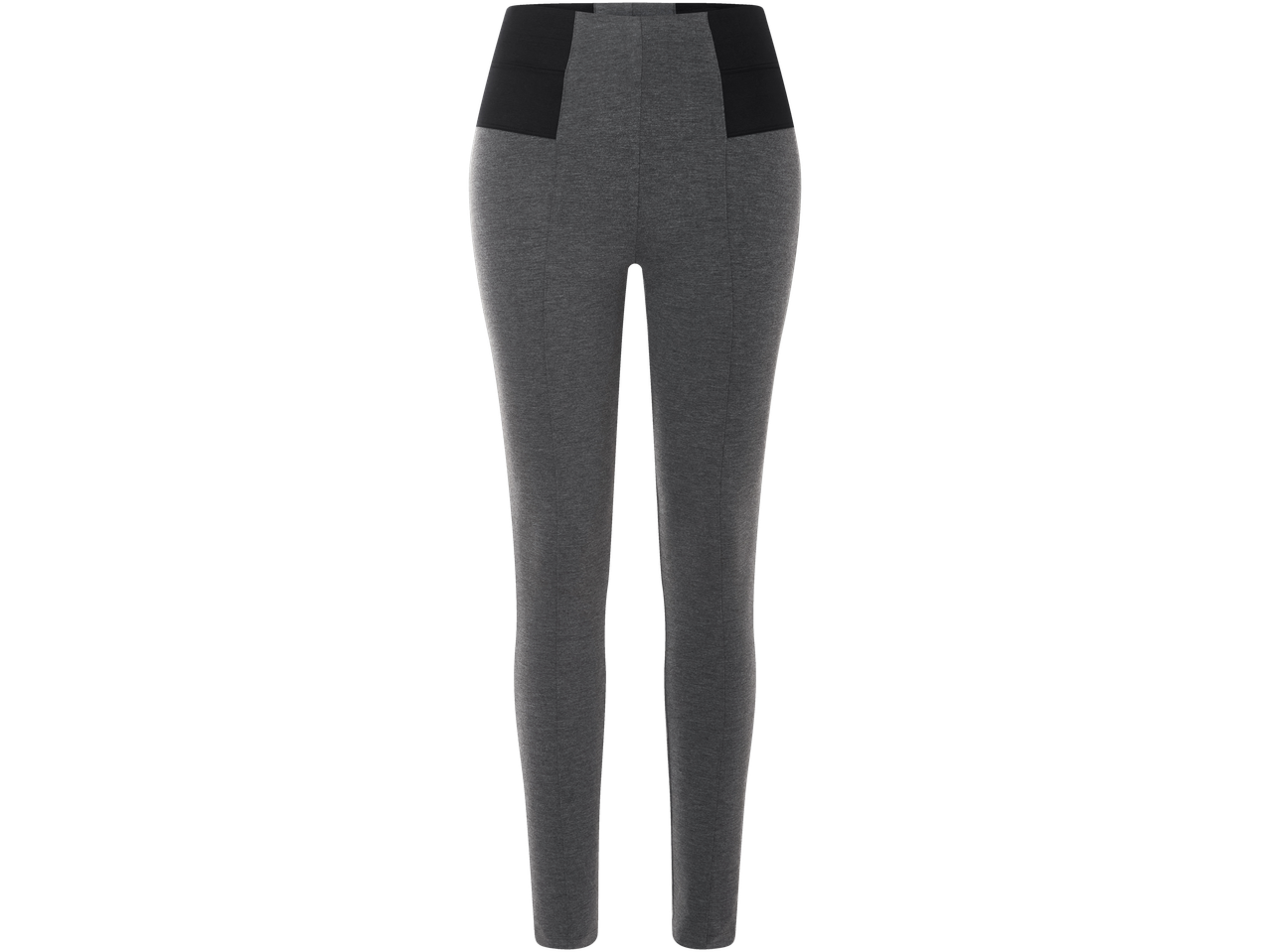 Grå leggings med hög midja och svart midjeband.