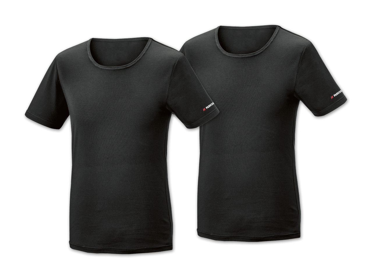 Zwei schwarze Parkside T-Shirts liegen nebeneinander.