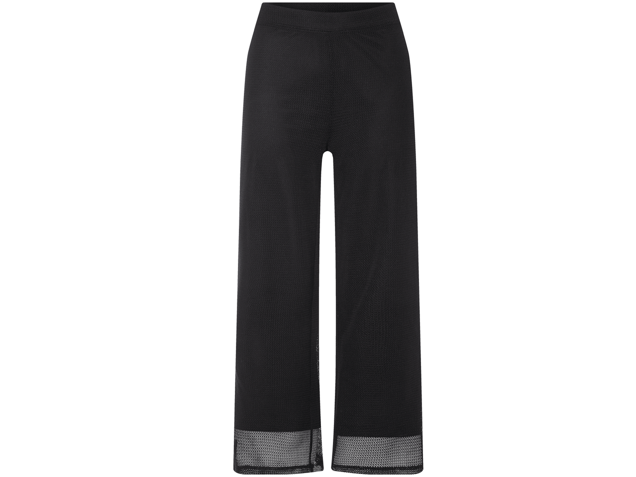 Μαύρο πλεκτό παντελόνι με φαρδιά γραμμή και διαφανές τελείωμα στα μπατζάκια.