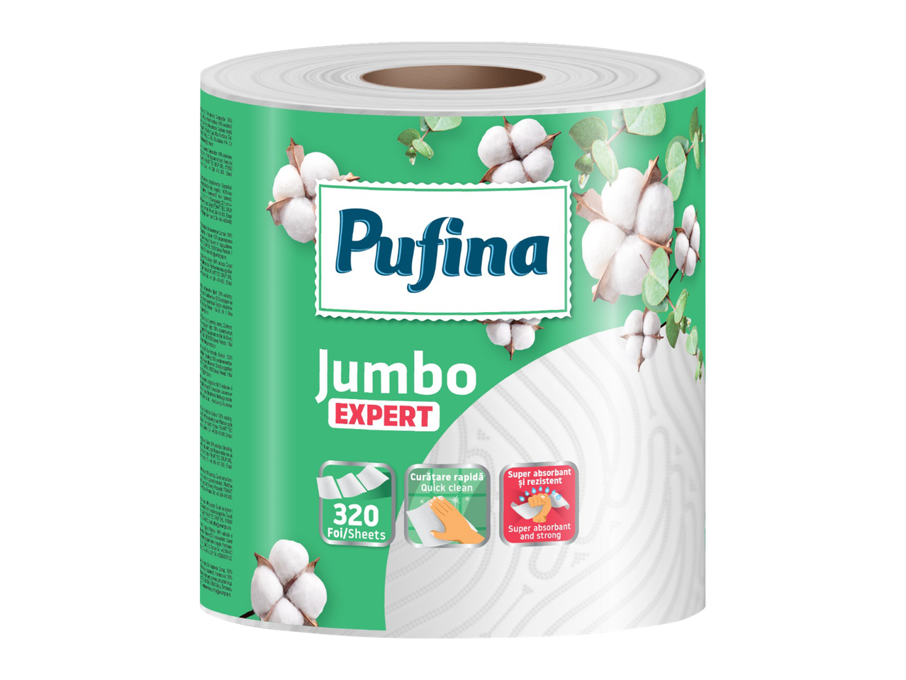 Rulou de hârtie de bucătărie cu 320 de foi, super absorbant și rezistent, cu design de bumbac.