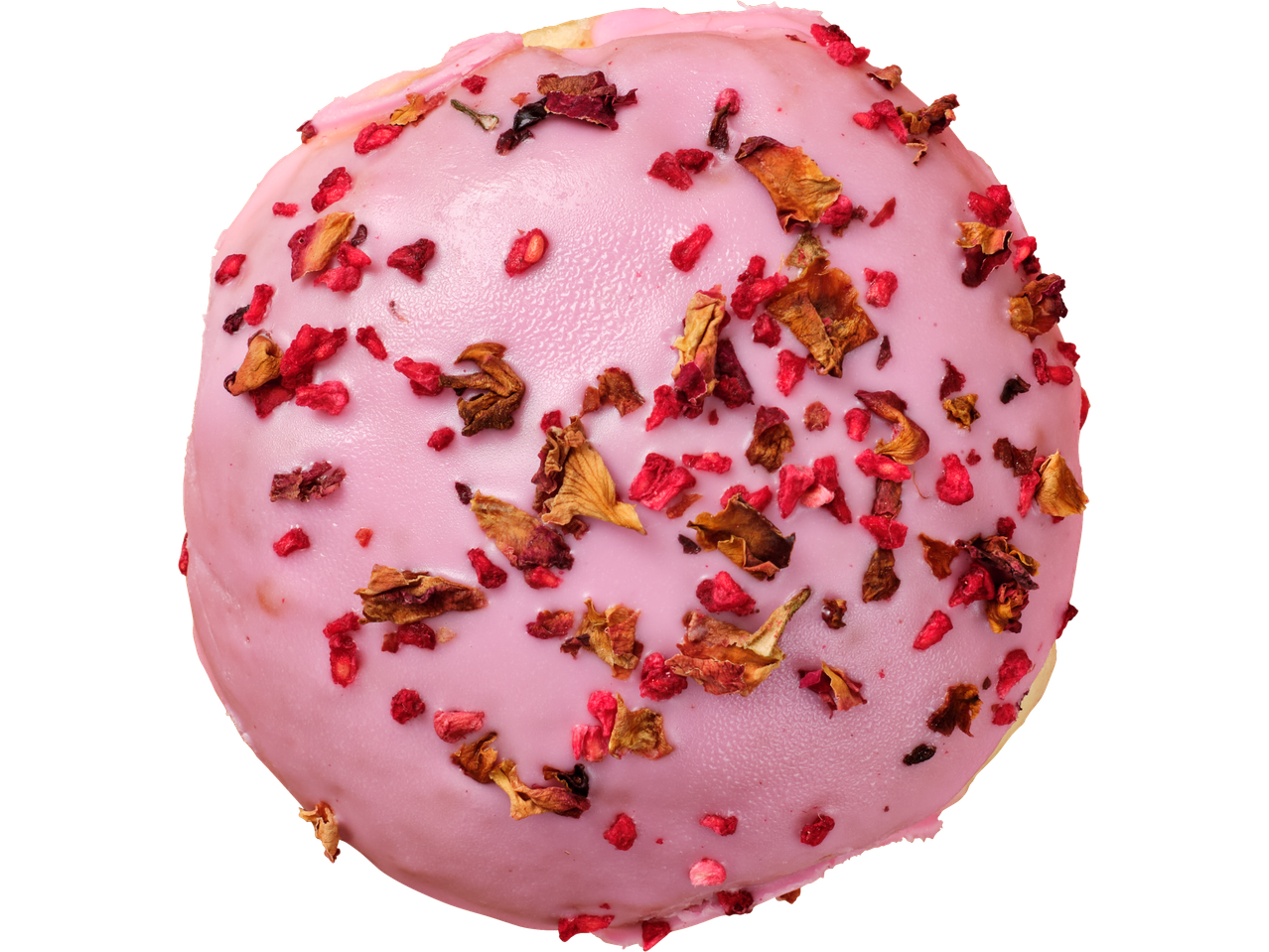 Roosa sõõrik kuivatatud vaarikate ja roosi kroonlehtedega