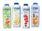 Fire yoghurtflasker med smag af æble & kiwi, pære & banan, jordbær og tropiske frugter.