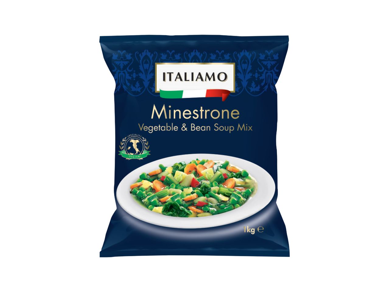Pakovanje Delizio Minestrone supe od povrća i pasulja.