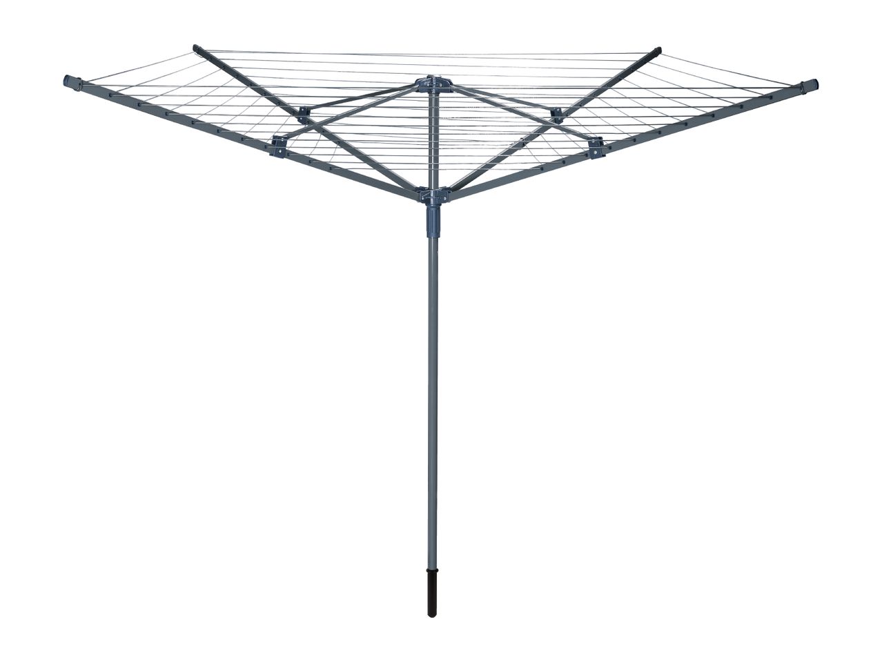A grey rotary clothesline with multiple lines for drying laundry.